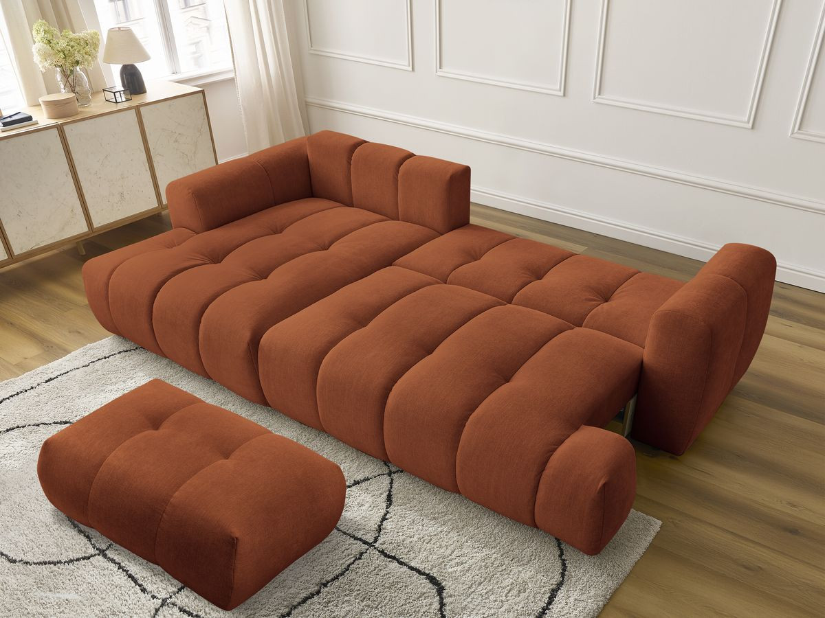 Bobochic Fuji Ecksofa mit Schlaffunktion und Bettkasten und Pouf 292 × 160 cm Stoff Orange Ecke links