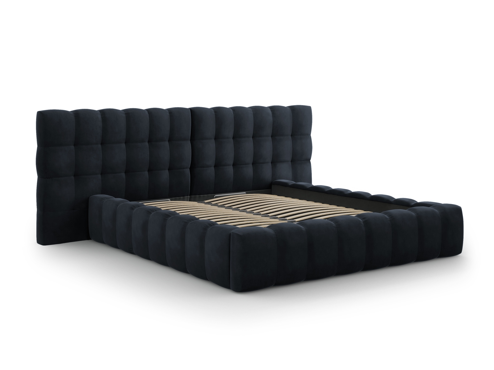 Cosmopolitan Design Stauraumbett mit doppeltem Kopfteil Bali 200x200 Samt Bluvel Dunkelblau