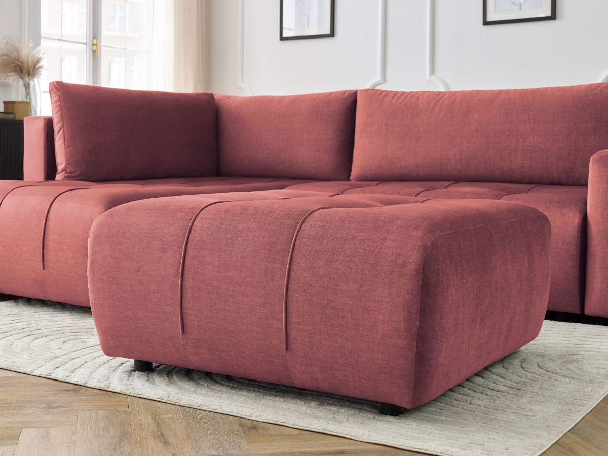 Bobochic Arsene Ecksofa mit Schlaffunktion und Bettkasten und Pouf 277 × 200 cm Samt Orange Ecke links