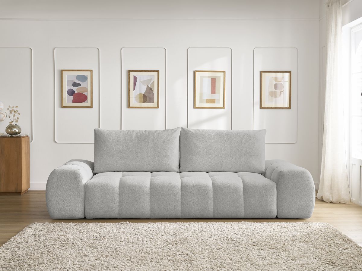 Bobochic Everest Sofa 3-Sitzer, 2 Kissen Melange-Stoff Hellgrau