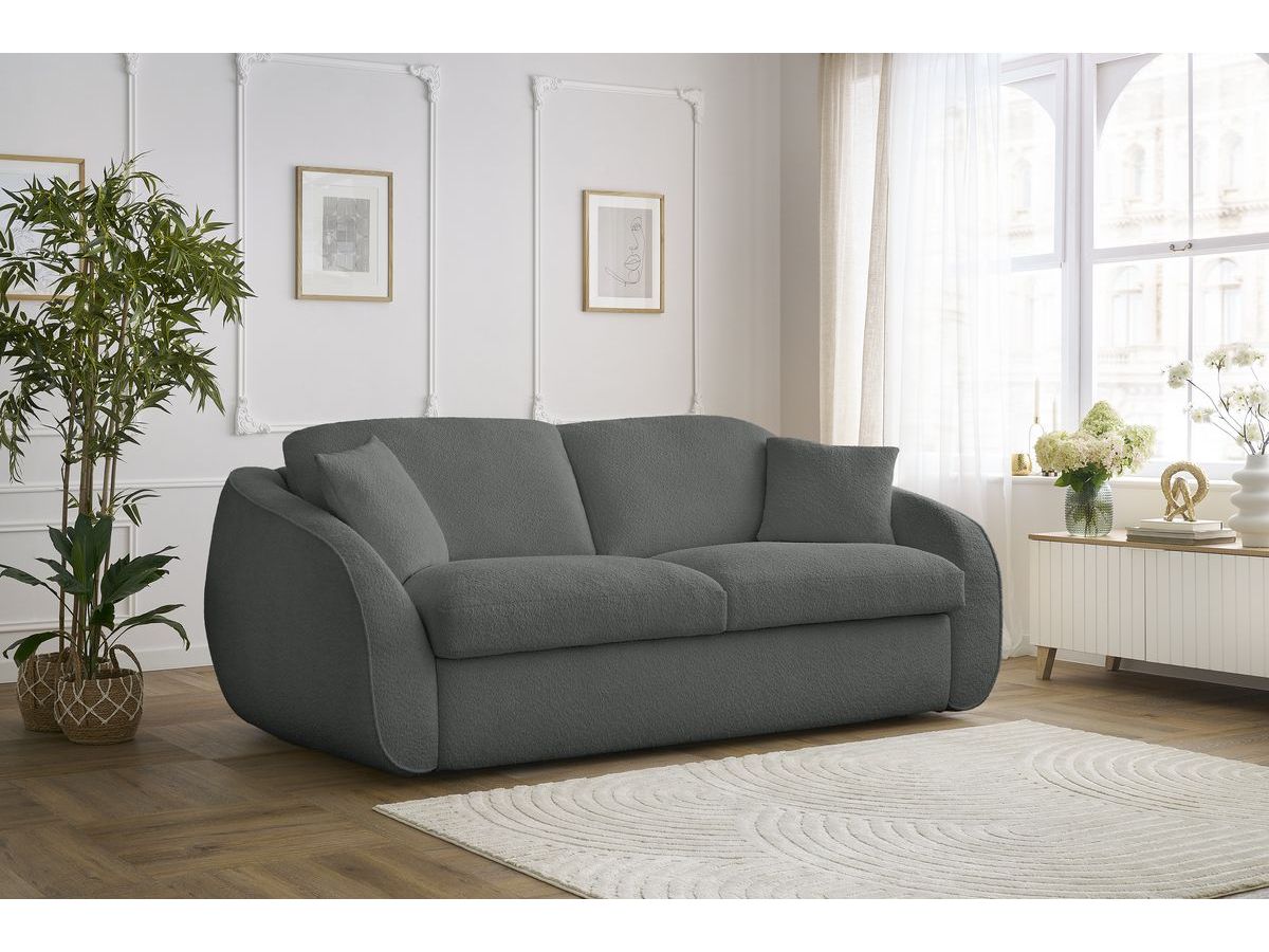 Bobochic Cezanne Schlafsofa 3-Sitzer Bouclé-Stoff Dunkelgrau, Liegefläche 160 × 194 cm
