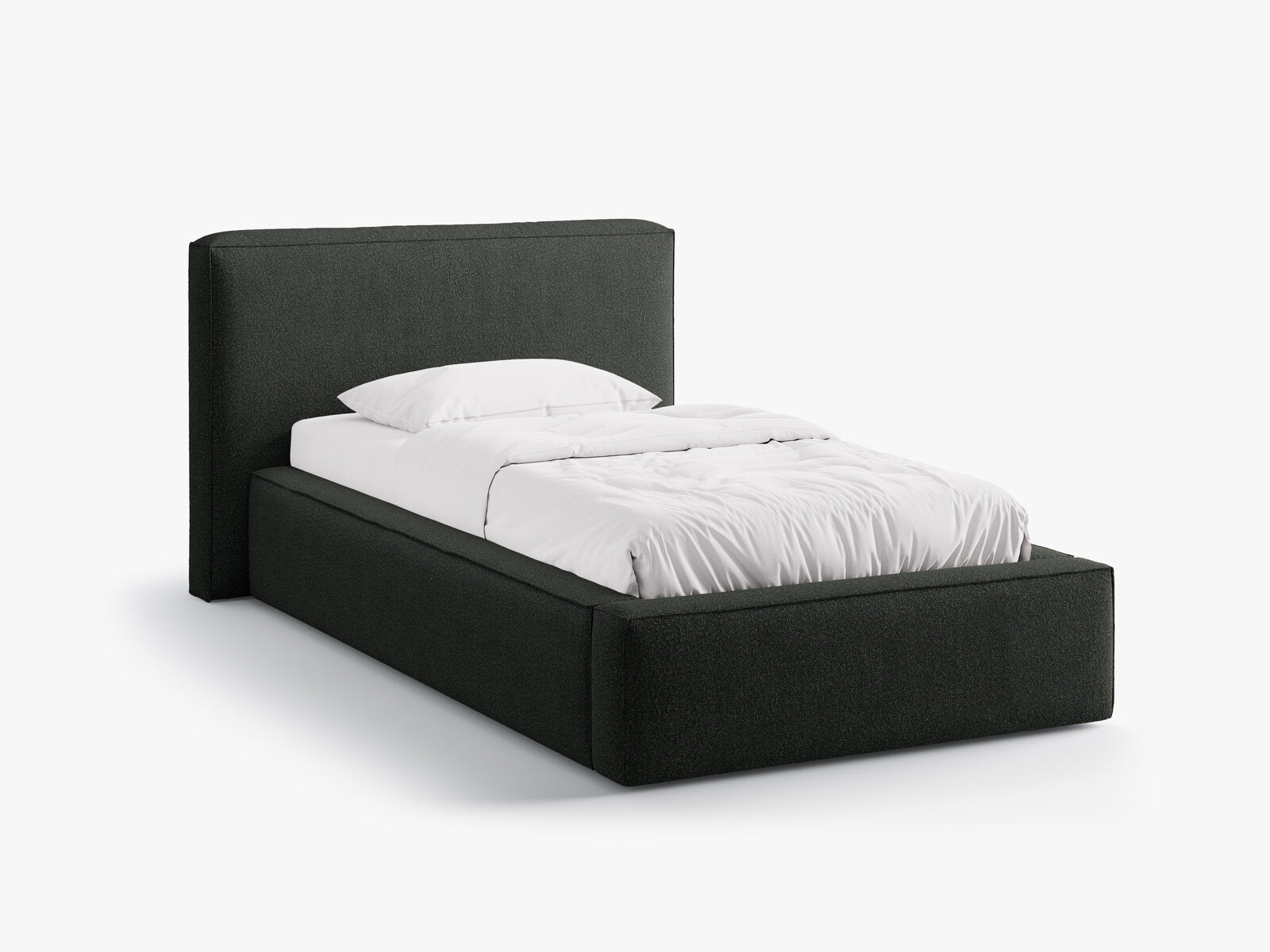 Micadoni Single Polsterbett mit Stauraum Jodie Boucle Baloo Schwarz 90x200