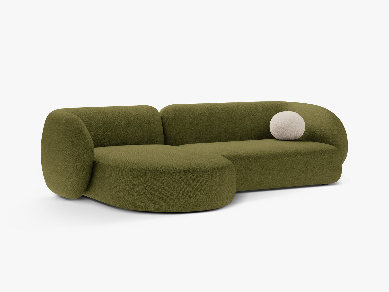 Micadoni Ecksofa Kate 3-Sitzer Links Boucle Baloo Dunkel-Olivgrün