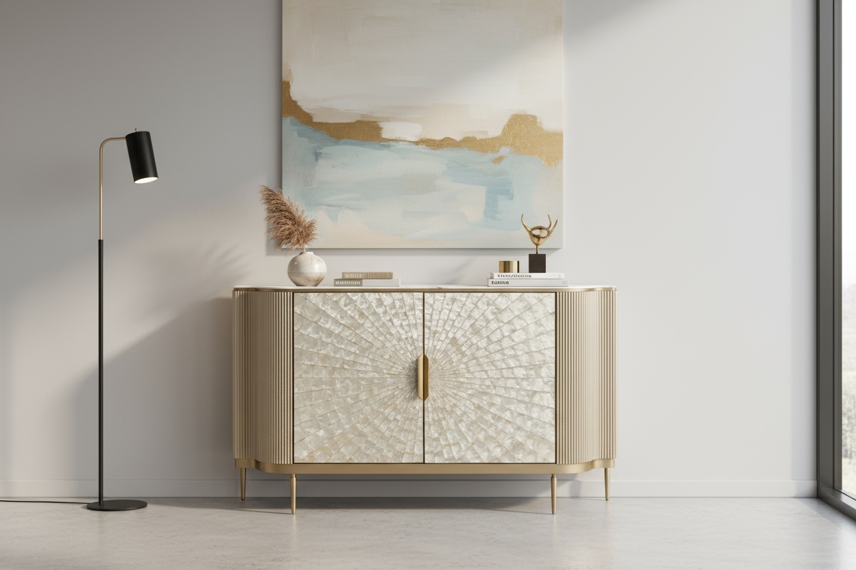 Livin Hill Sideboard Stilig 150 cm Champagnergold, Platte Weiß