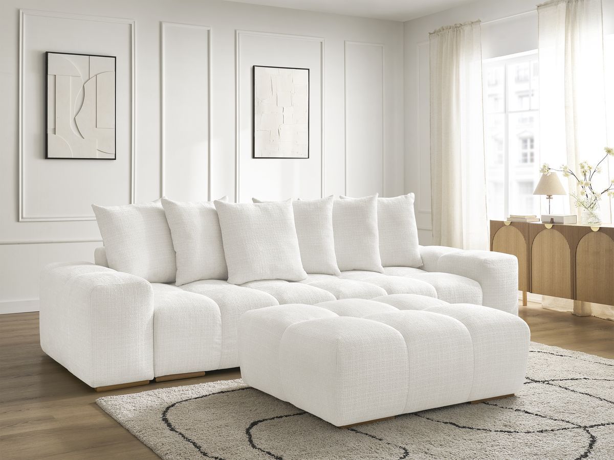 Bobochic Anakin Schlafsofa 3-Sitzer mit Bettkasten und Pouf, 6 Kissen Strukturstoff Weiß