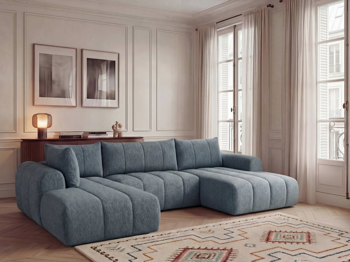 Bobochic Nesty Wohnlandschaft Melange-Stoff Blau Ecke rechts