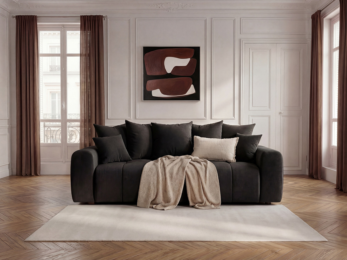 Bobochic Roxelane Schlafsofa 3-Sitzer mit Bettkasten Melange-Stoff Dunkelgrau