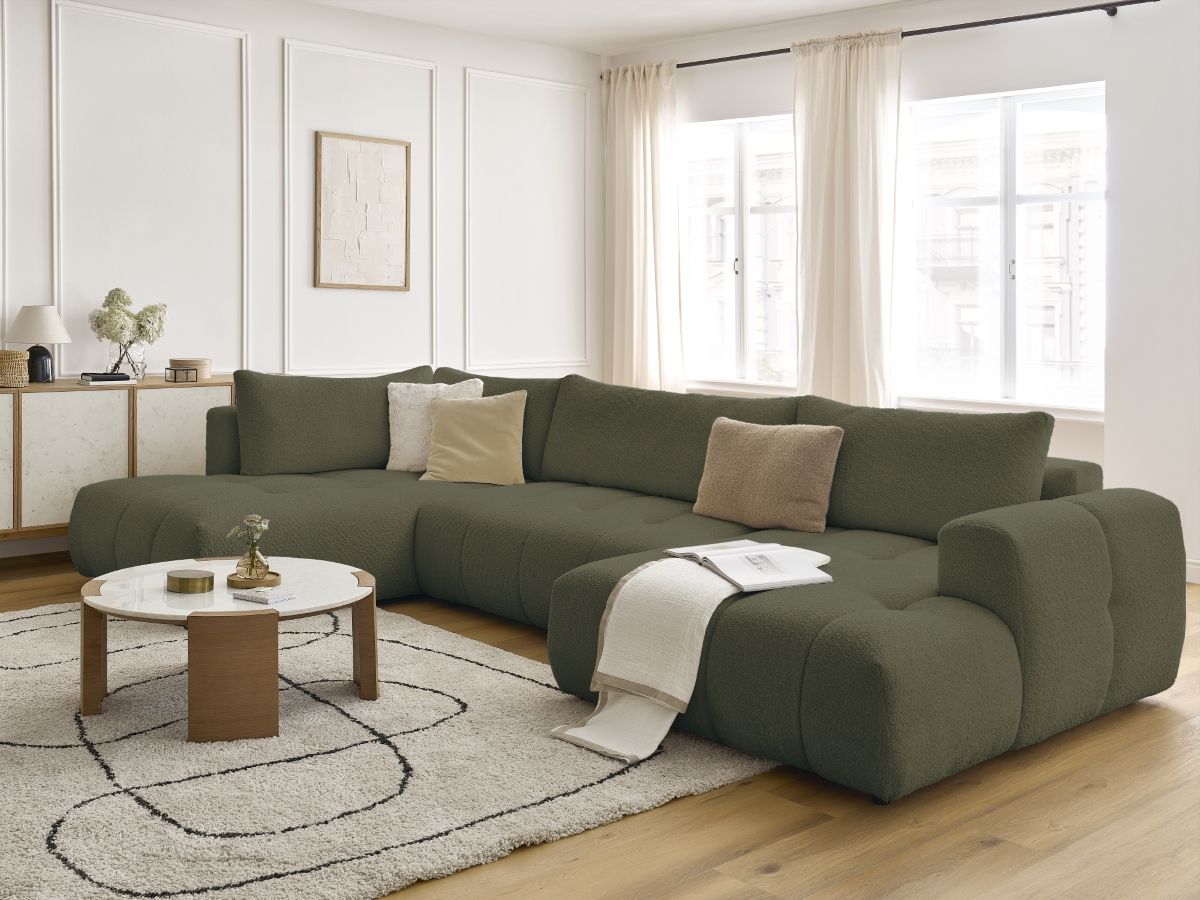 Bobochic Fuji Wohnlandschaft Bouclé-Stoff Grün Ecke rechts