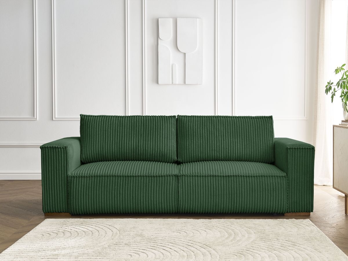 Bobochic Chelsea Schlafsofa 3-Sitzer mit Bettkasten Breitcord weich Grün