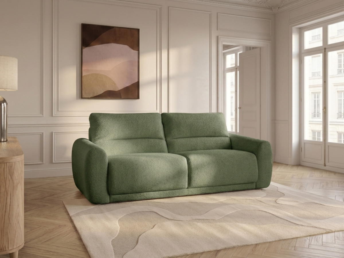 Bobochic Minorque Schlafsofa 2,5-Sitzer Chenille Grün, Liegefläche 140 × 200 cm