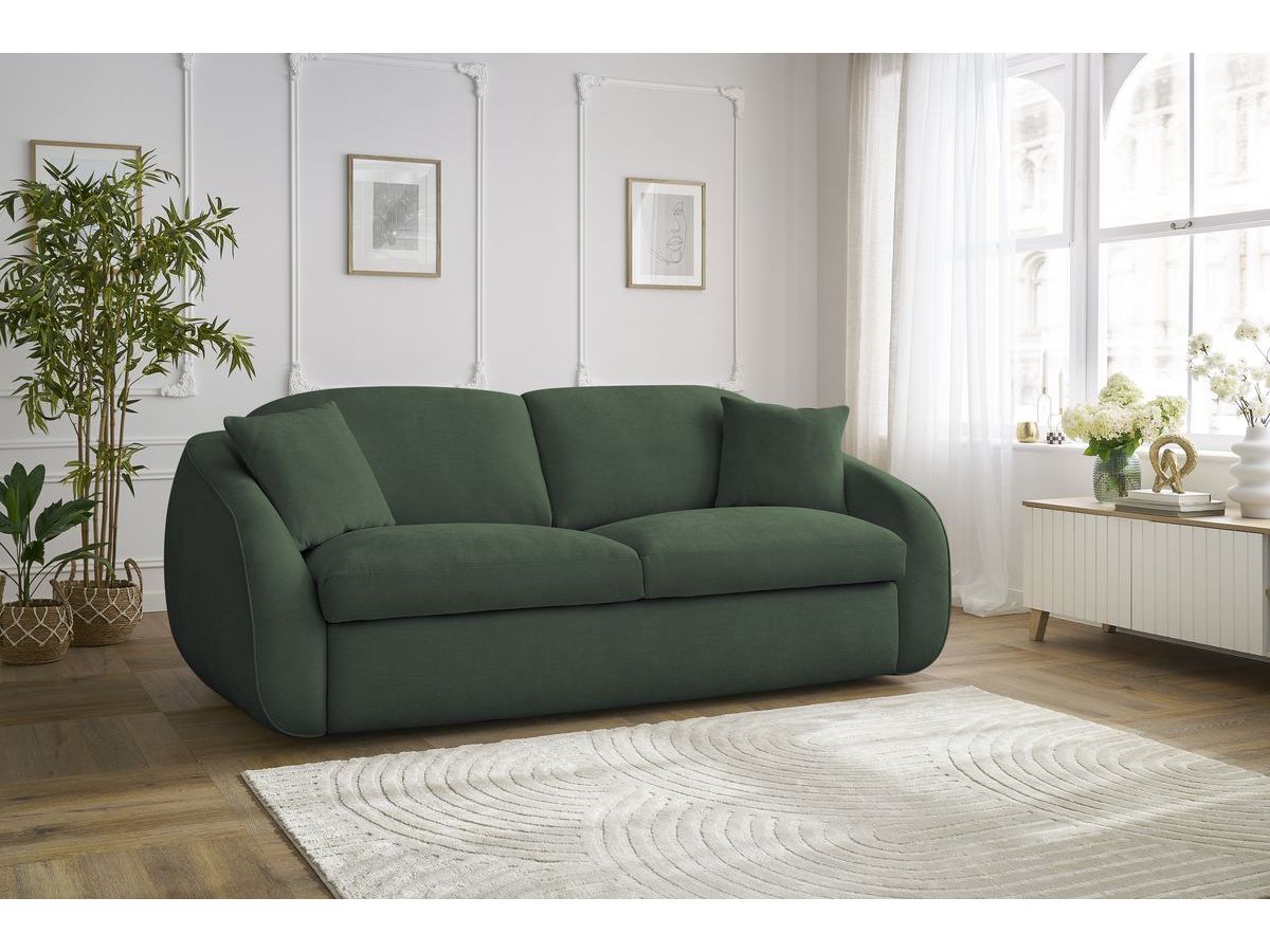 Bobochic Cezanne Schlafsofa 3-Sitzer Stoff Grün, Liegefläche 160 × 194 cm