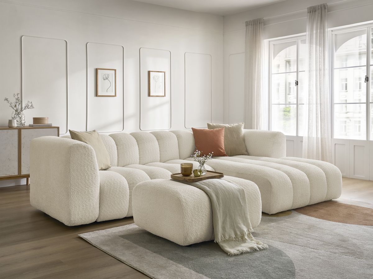 Bobochic Talia Ecksofa mit Pouf Bouclé-Stoff Beige Ecke rechts