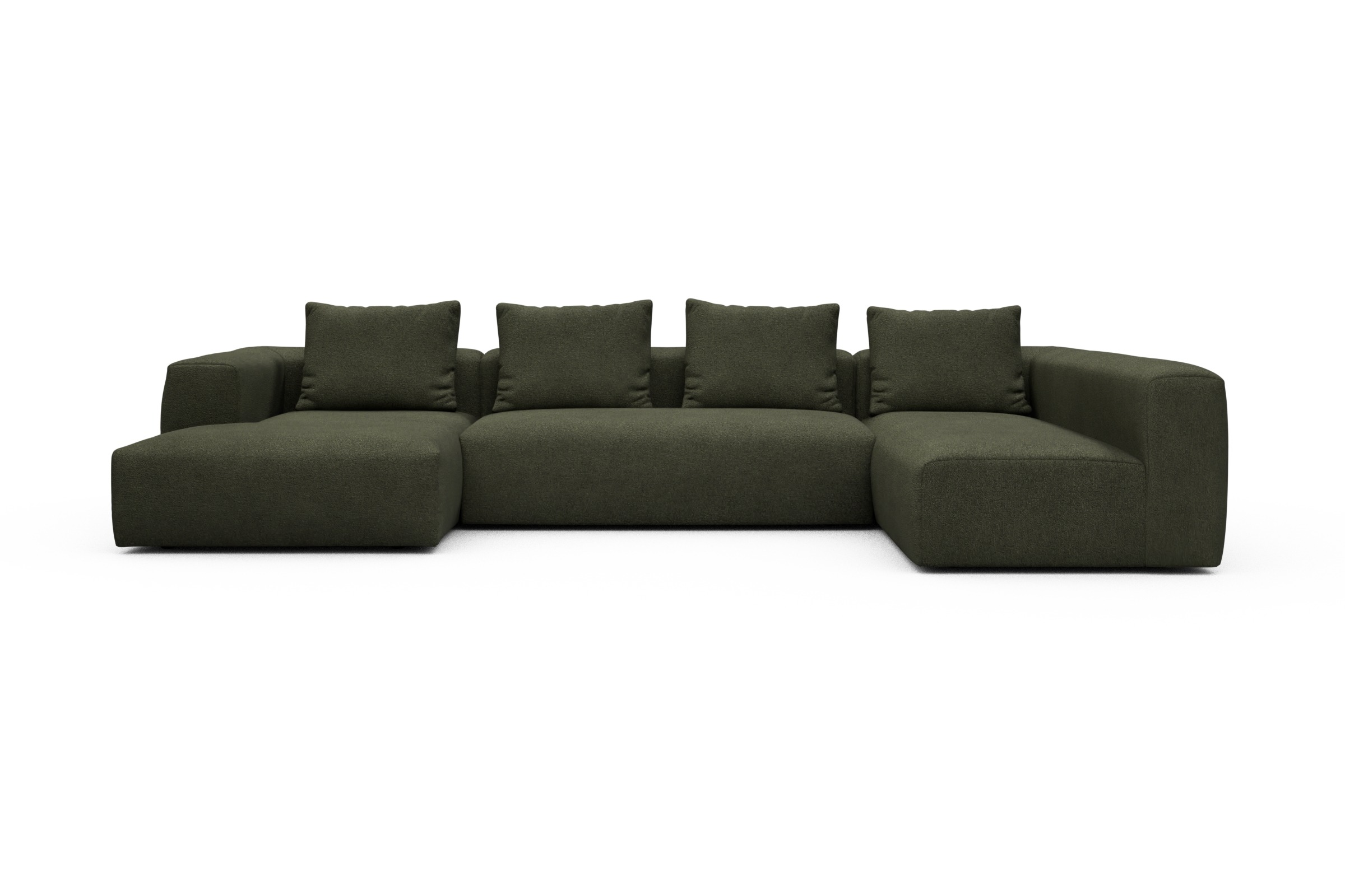 Skandi Home Wohnlandschaft Fred Chaiselongue links mit 2-Sitzer und lange Armlehne rechts Boucle-Forest-Green moebelfaktor