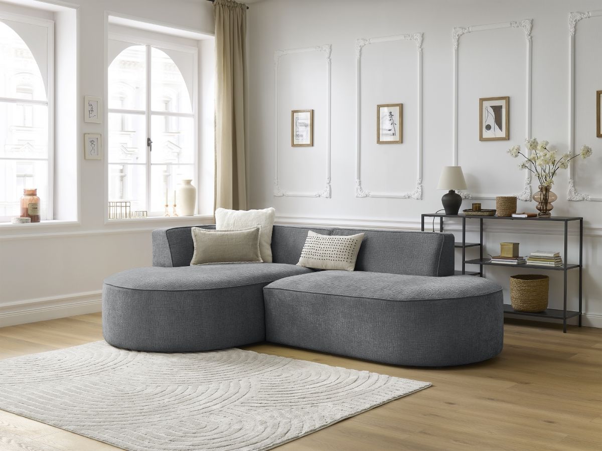 Bobochic Rousseau Ecksofa Strukturstoff Dunkelgrau Ecke links