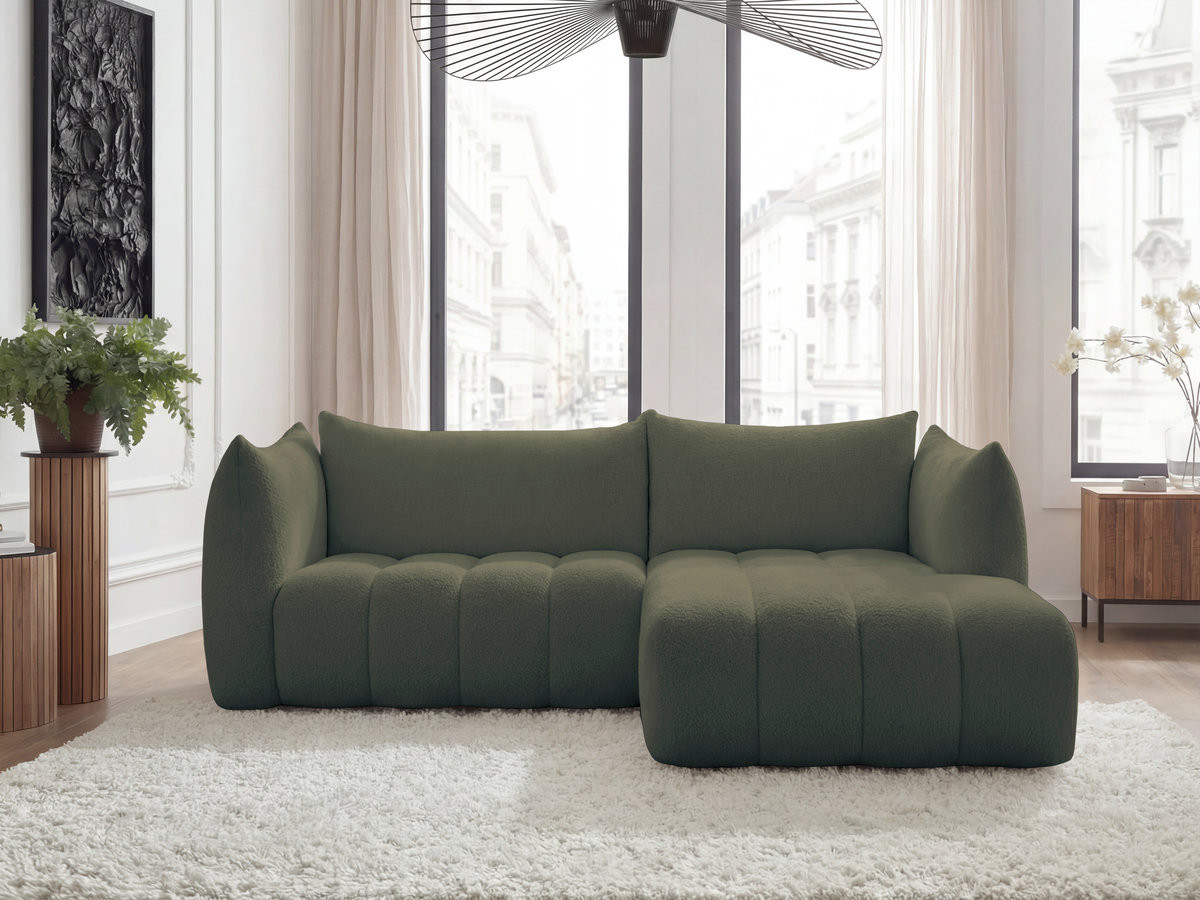Bobochic Azra Ecksofa 262 × 178 cm Bouclé-Stoff Grün Ecke rechts