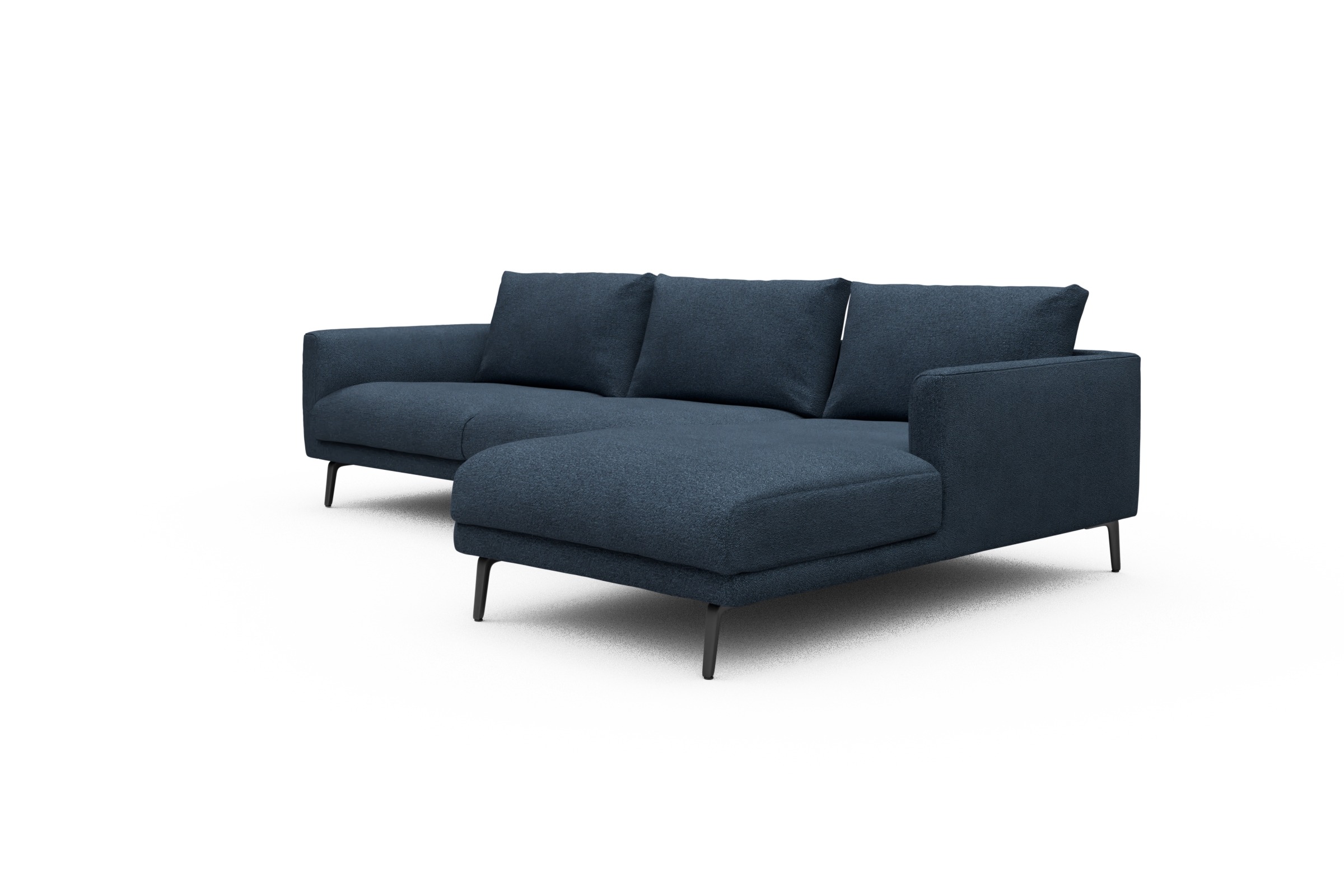 Ecksofa Karl Chaiselongue rechts mit 2,5-Sitzer Boucle-Blue