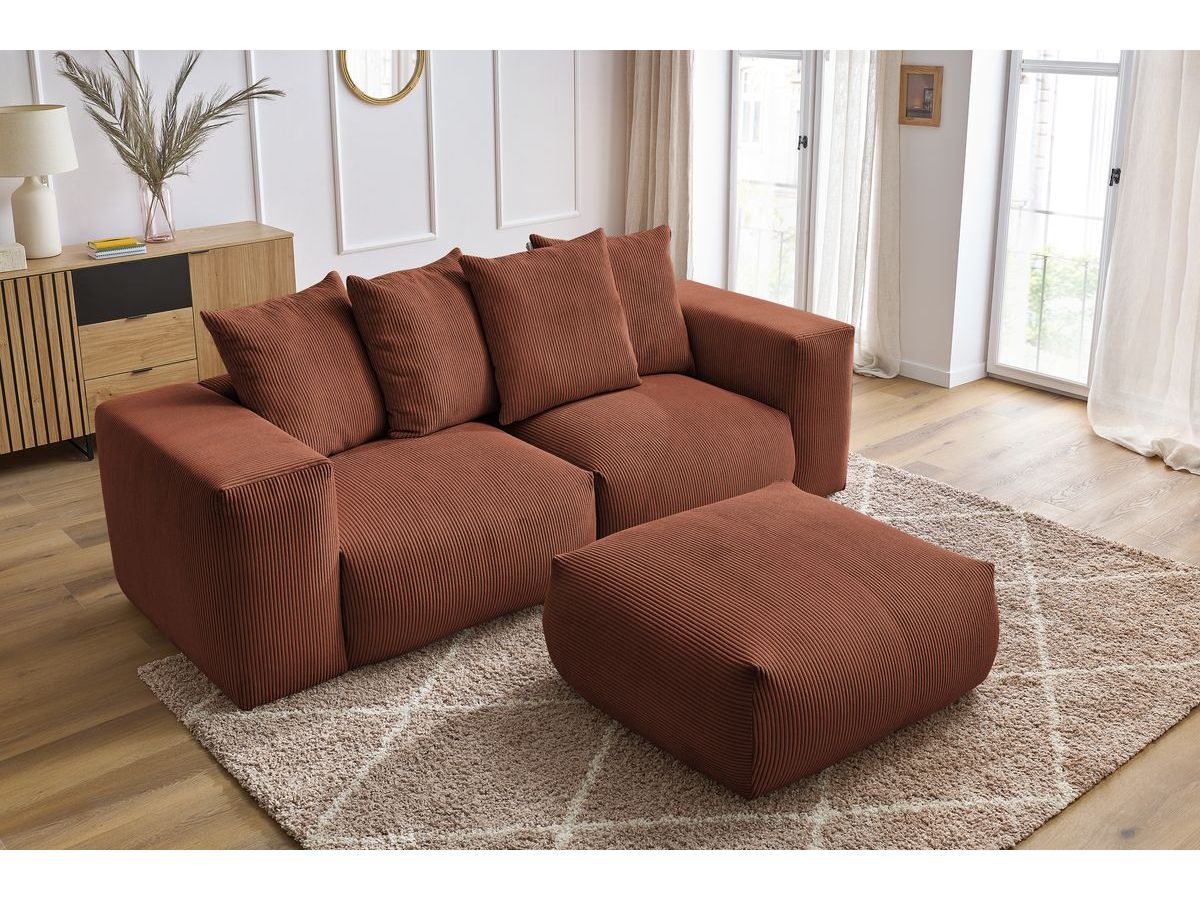 Bobochic Voltaire Sofa 4-Sitzer mit Pouf 248 × 100 cm Cordsamt Orange