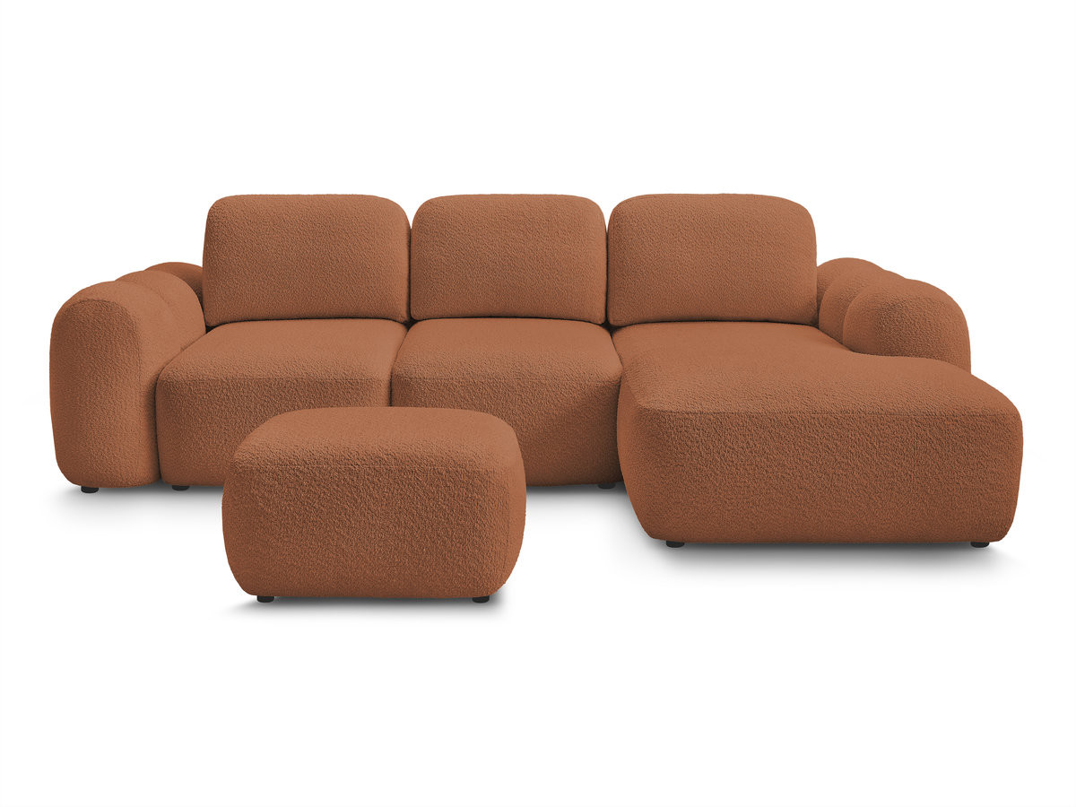Bobochic Montaigne Ecksofa mit Schlaffunktion und Bettkasten und Pouf 276 × 164 cm Bouclé-Stoff Orange Ecke rechts
