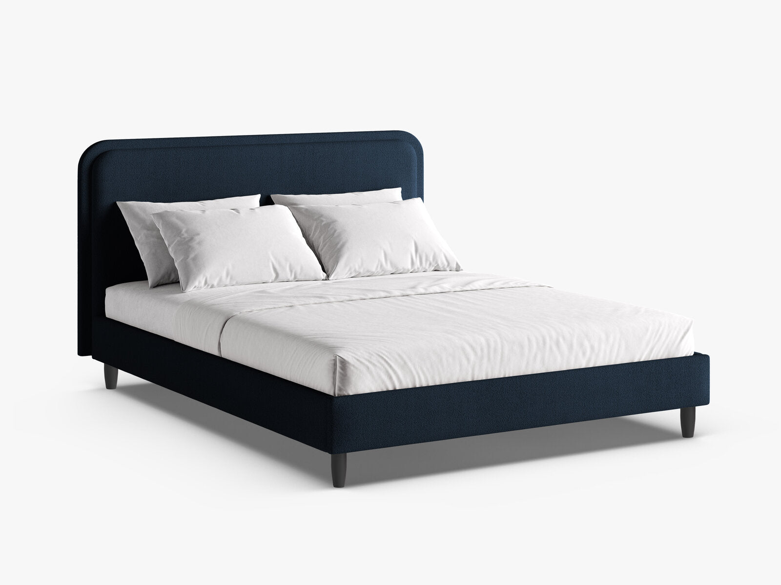 Micadoni Stauraumbett mit Kopfteil Aveline Boucle Baloo Dunkelblau 180x200