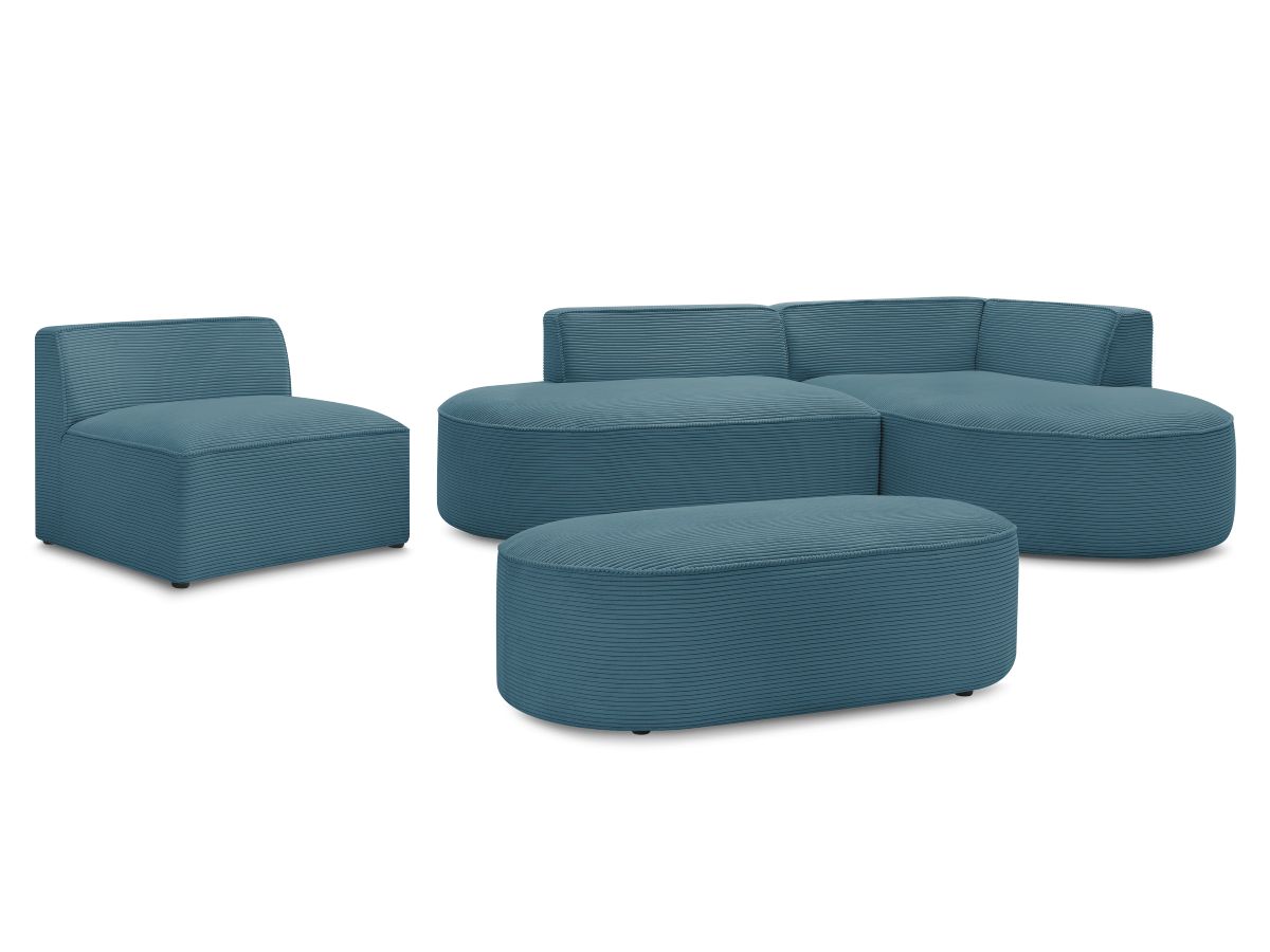 Bobochic Rousseau Ecksofa mit Sofamodul und Pouf Cordsamt Dunkelblau Ecke rechts