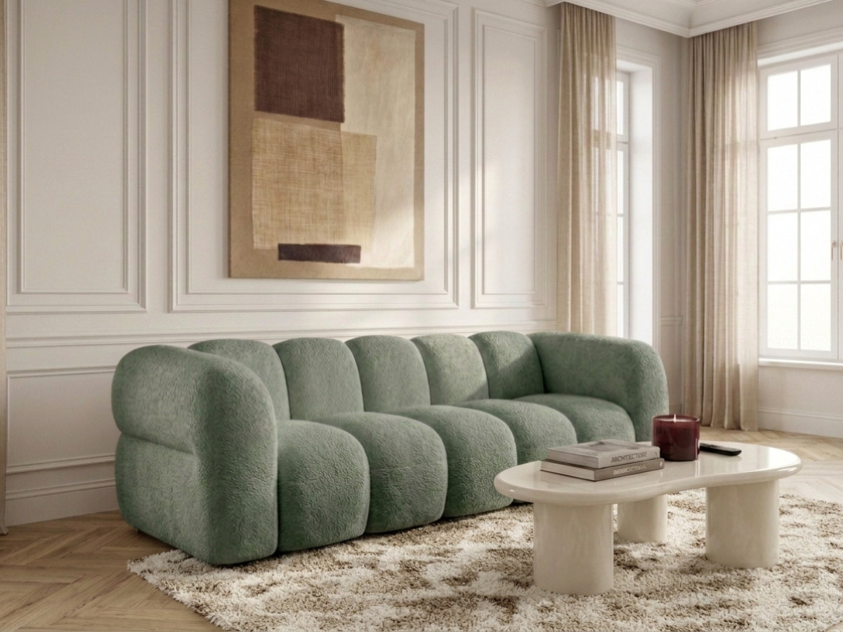 Bobochic Curvy Sofa 3-Sitzer Kunstfell Grün