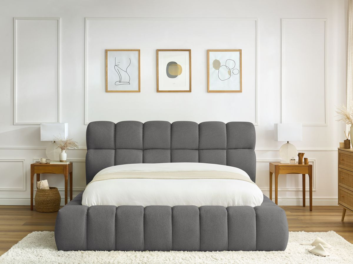 Bobochic Mont-blanc Polsterbett mit Bettkasten Stoff Dunkelgrau, Liegefläche 180 × 200 cm