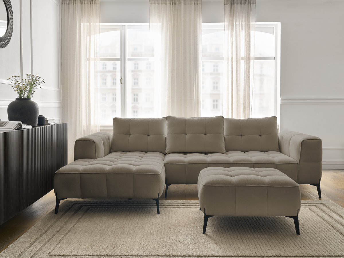 Bobochic Anis Ecksofa mit Pouf Strukturstoff Taupe Ecke links