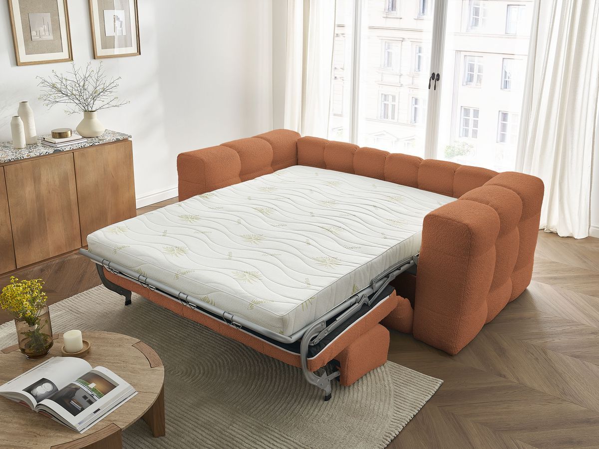 Bobochic Cloud Schlafsofa 3-Sitzer Bouclé-Stoff Orange