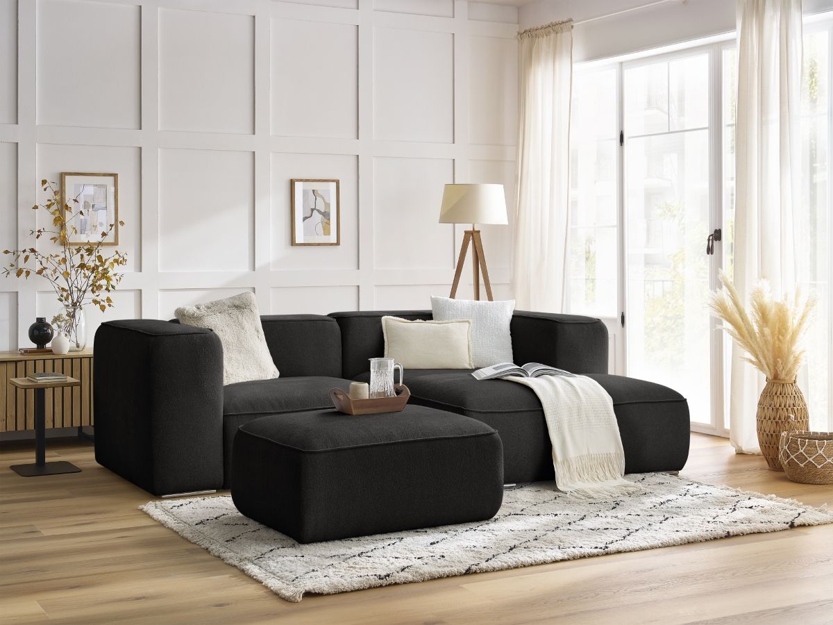 Bobochic Zephyr Ecksofa mit Pouf 260 × 165 cm Strukturstoff Schwarz Ecke rechts