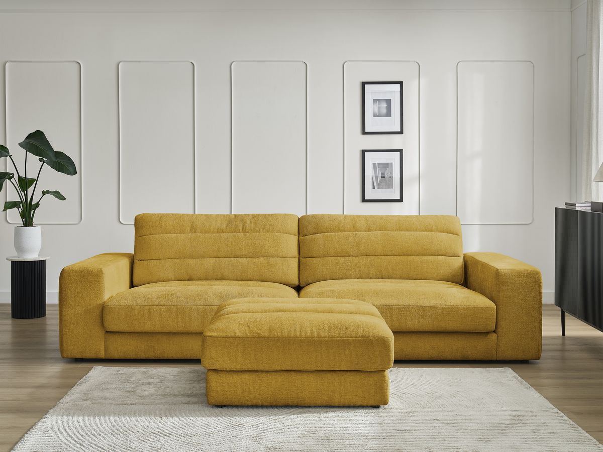 Bobochic Sierra Sofa 4-Sitzer mit Pouf Strukturstoff Gelb
