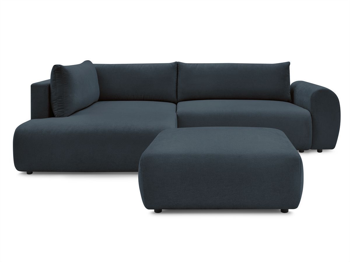 Bobochic Lucien Ecksofa mit Schlaffunktion und Bettkasten und Pouf 296 × 198 cm Stoff Dunkelblau Ecke links
