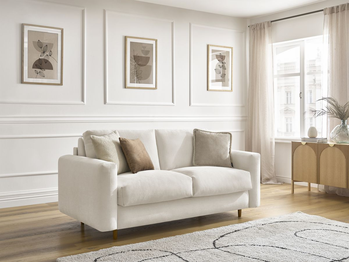 Bobochic Cocoone Schlafsofa 3-Sitzer Stoff Beige, Liegefläche 140 × 200 cm