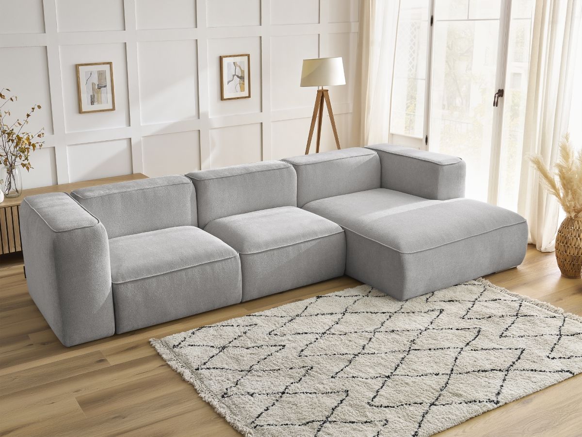 Bobochic Zephyr Ecksofa 349 × 165 cm Strukturstoff Hellgrau Ecke rechts