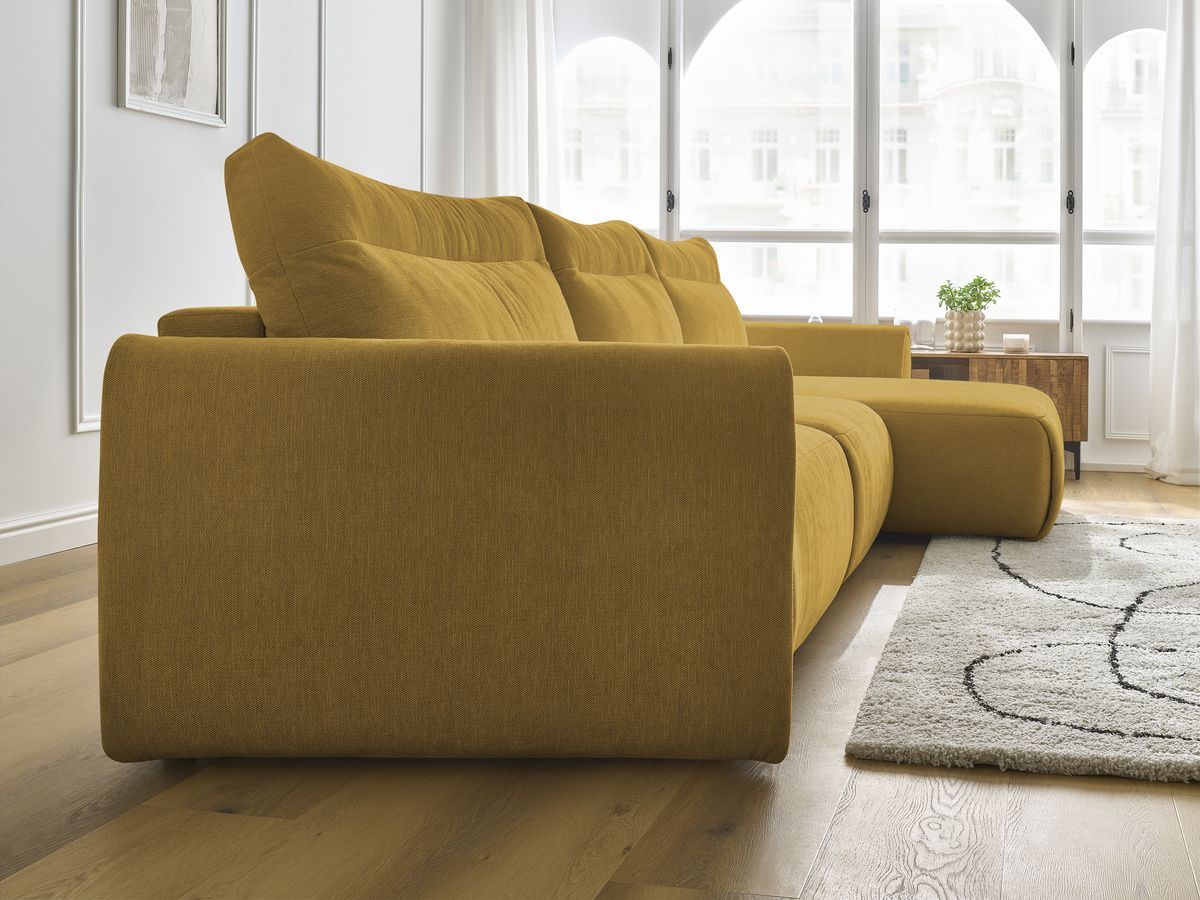 Bobochic Aden Ecksofa 386 × 152 cm Stoff Gelb Ecke rechts