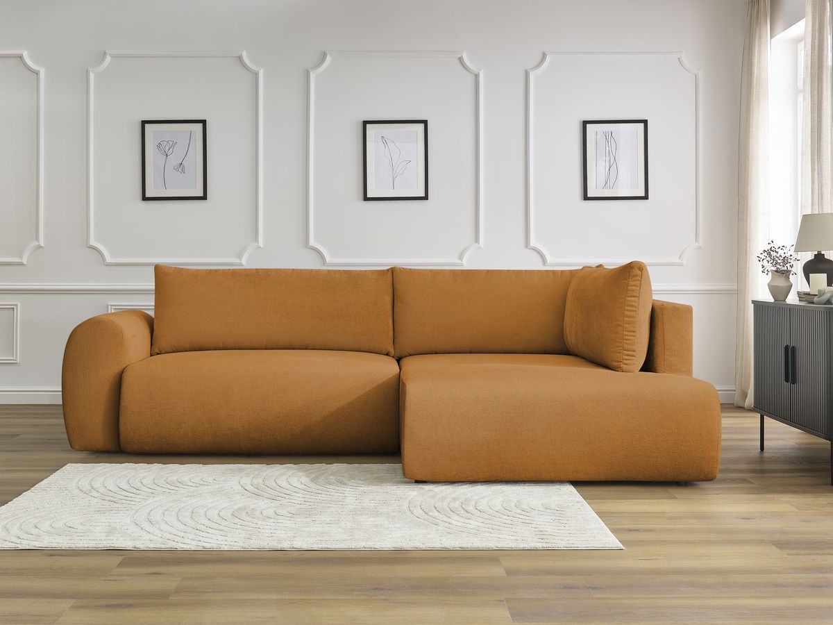 Bobochic Lucien Ecksofa mit Schlaffunktion und Bettkasten 296 × 198 cm Stoff Gelb Ecke rechts