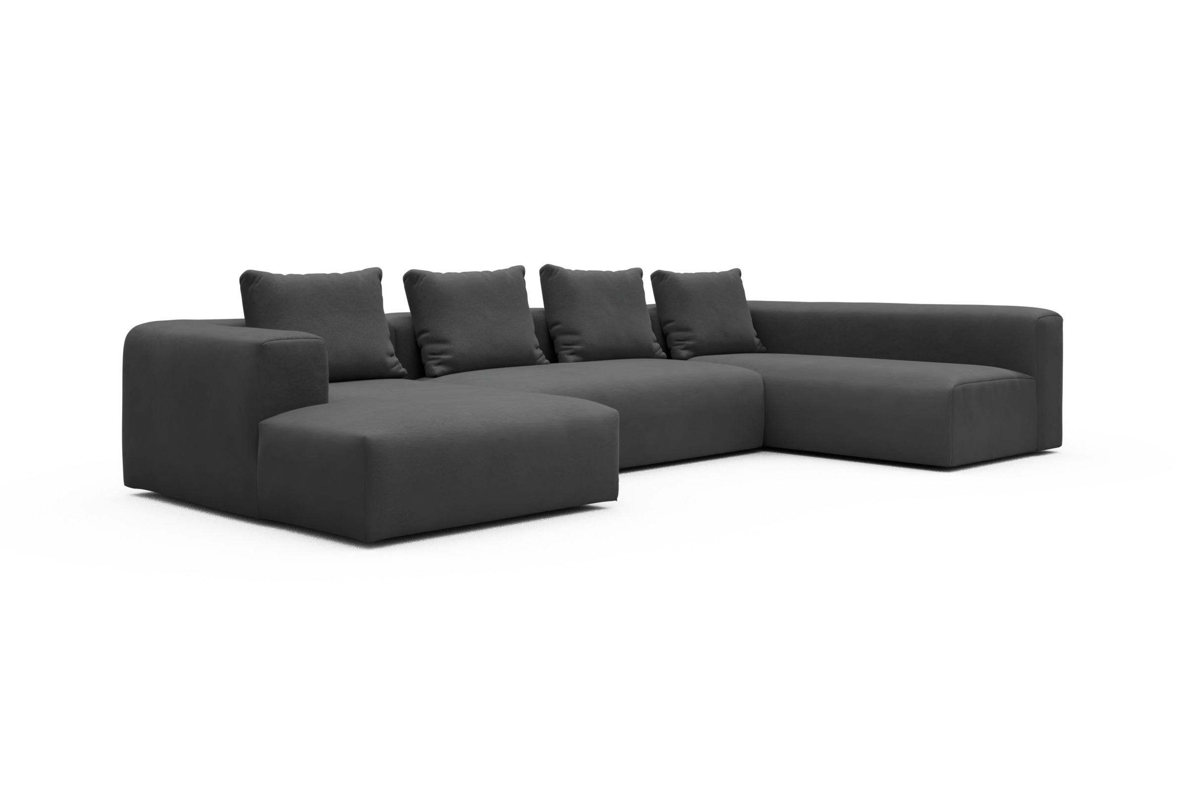 Wohnlandschaft Fred Chaiselongue links mit 2-Sitzer und lange Armlehne rechts Satya-Zinc