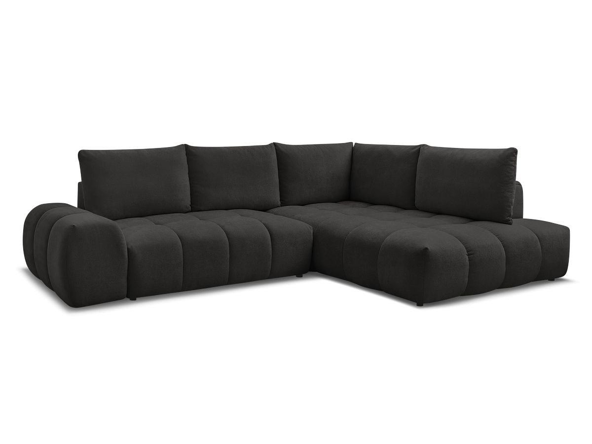 Bobochic Everest Ecksofa mit Schlaffunktion und Bettkasten 320 × 212 cm, 5 Kissen Strukturstoff Schwarz Ecke rechts