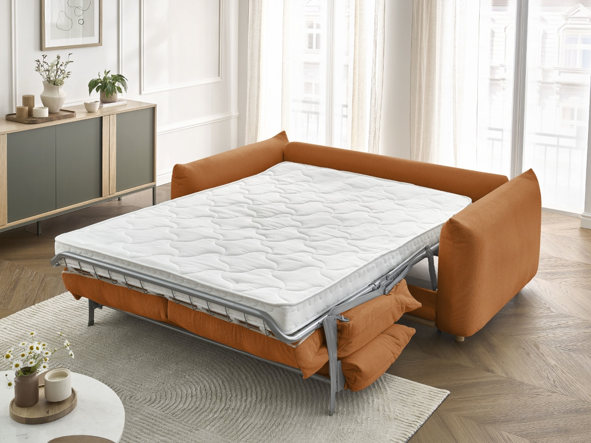 Bobochic Ernest Schlafsofa 3-Sitzer, Liegefläche 190 × 140 / 160 cm Stoff Orange, Liegefläche 160 × 190 cm