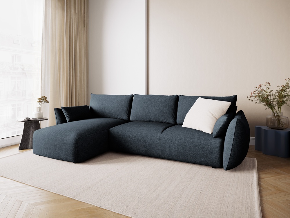 Cosmopolitan Design Ecksofa Matera 4-Sitzer mit Schlaffunktion Chenille Eden Marineblau Links