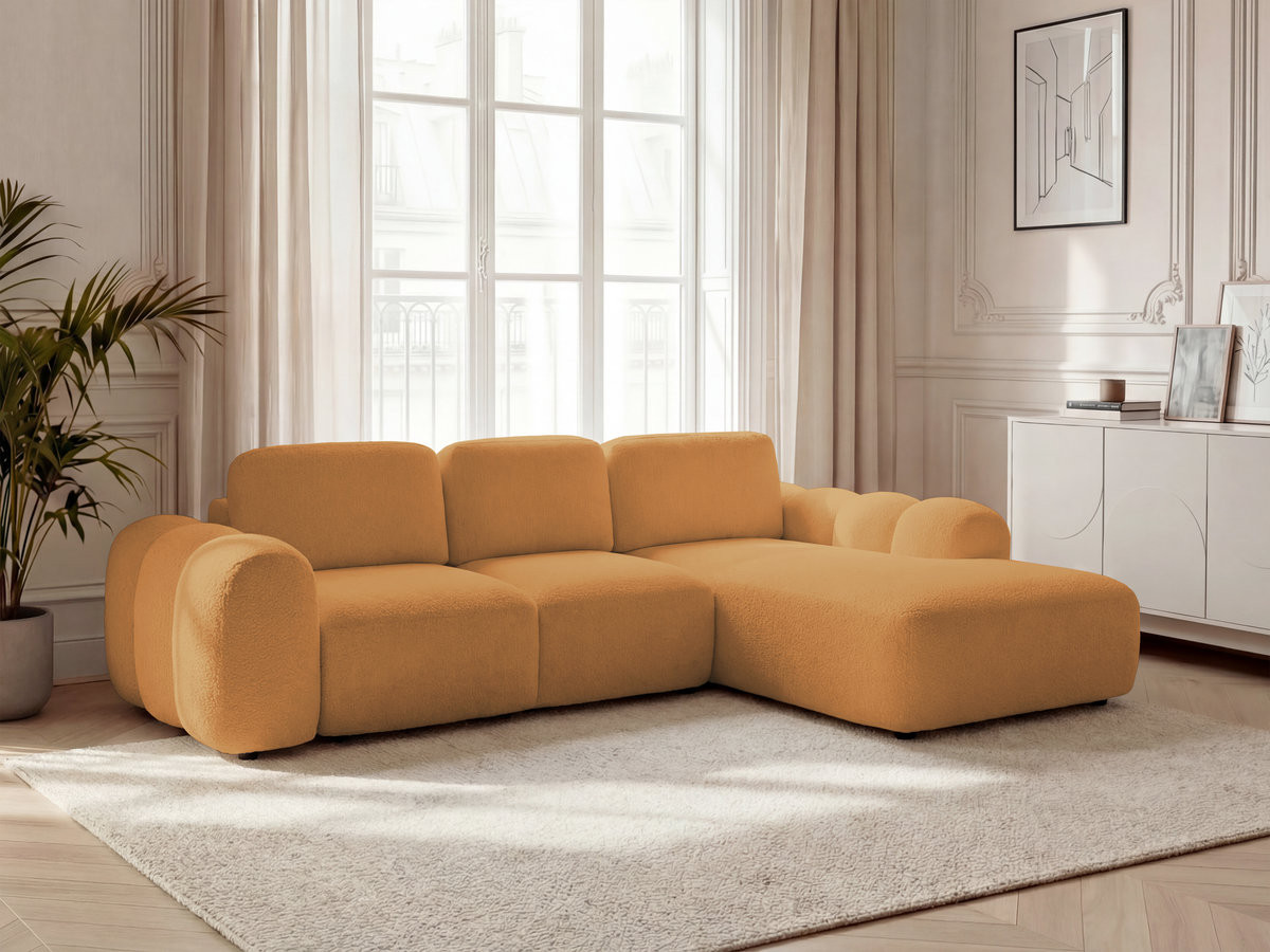 Bobochic Montaigne Ecksofa mit Schlaffunktion und Bettkasten 288 × 196 cm Bouclé-Stoff Gelb Ecke rechts