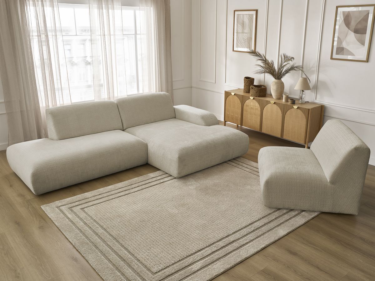 Bobochic Sirius Ecksofa 405 × 170 cm Strukturstoff Beige Ecke rechts