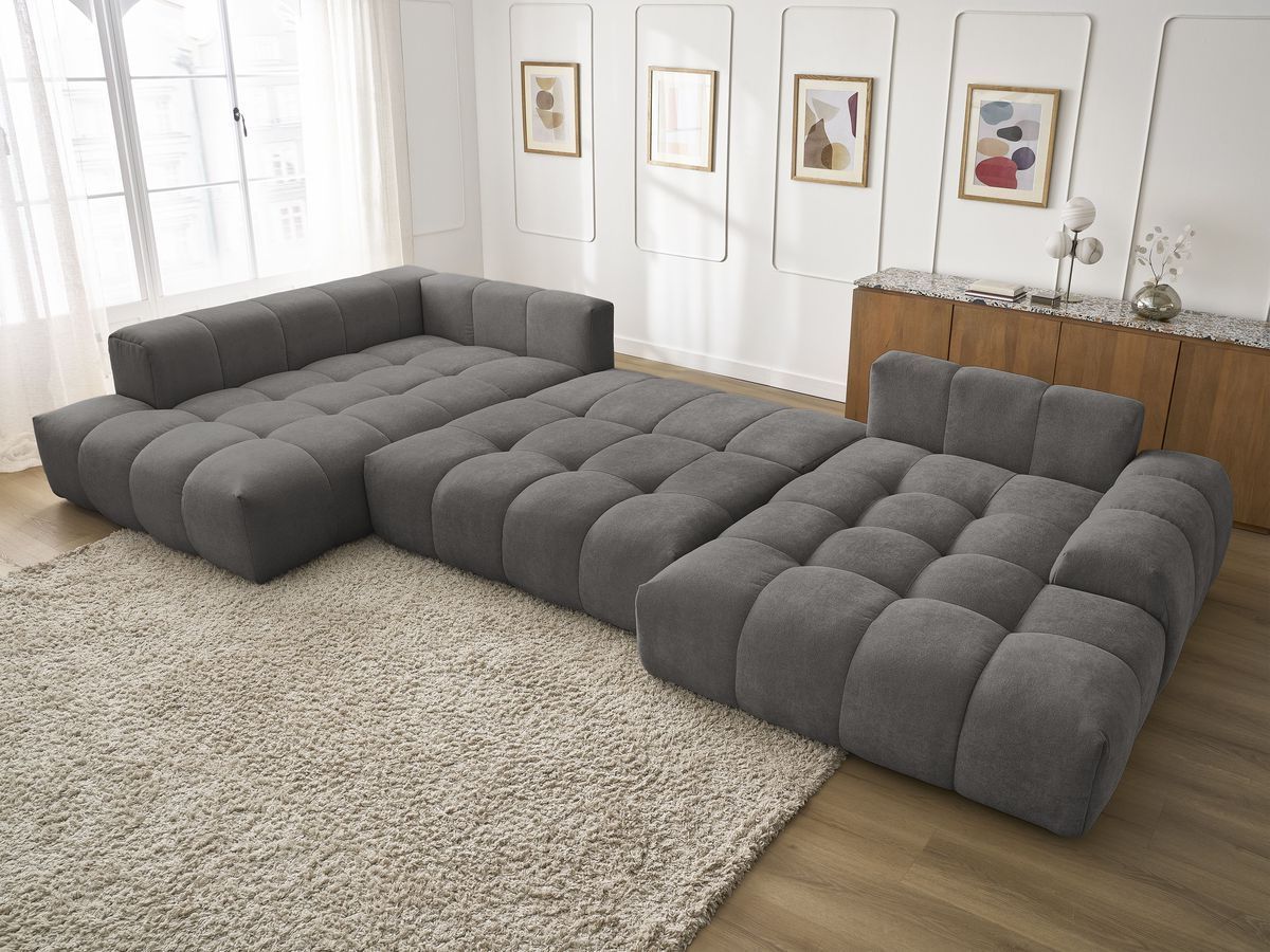 Bobochic Everest Wohnlandschaft, 6 Kissen Strukturstoff Dunkelgrau Ecke rechts