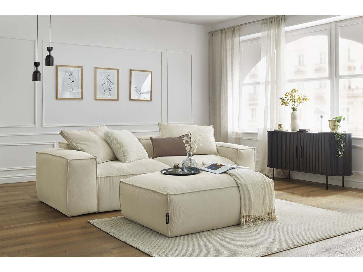 Bobochic Boheme Sofa 4-Sitzer mit Pouf Cordsamt Beige