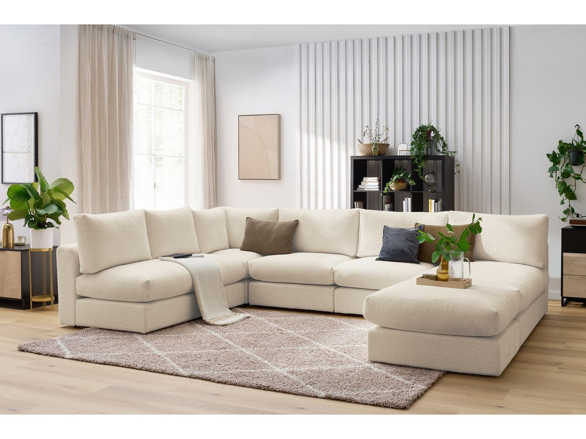 Bobochic Paris Ecksofa mit Pouf 369 × 262 cm Bouclé-Stoff Beige