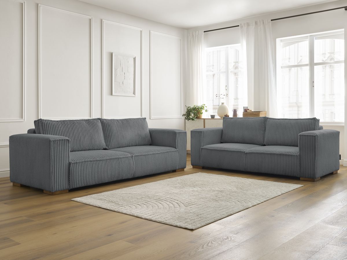 Bobochic Chelsea Sofa 5-Sitzer Breitcord weich Dunkelgrau