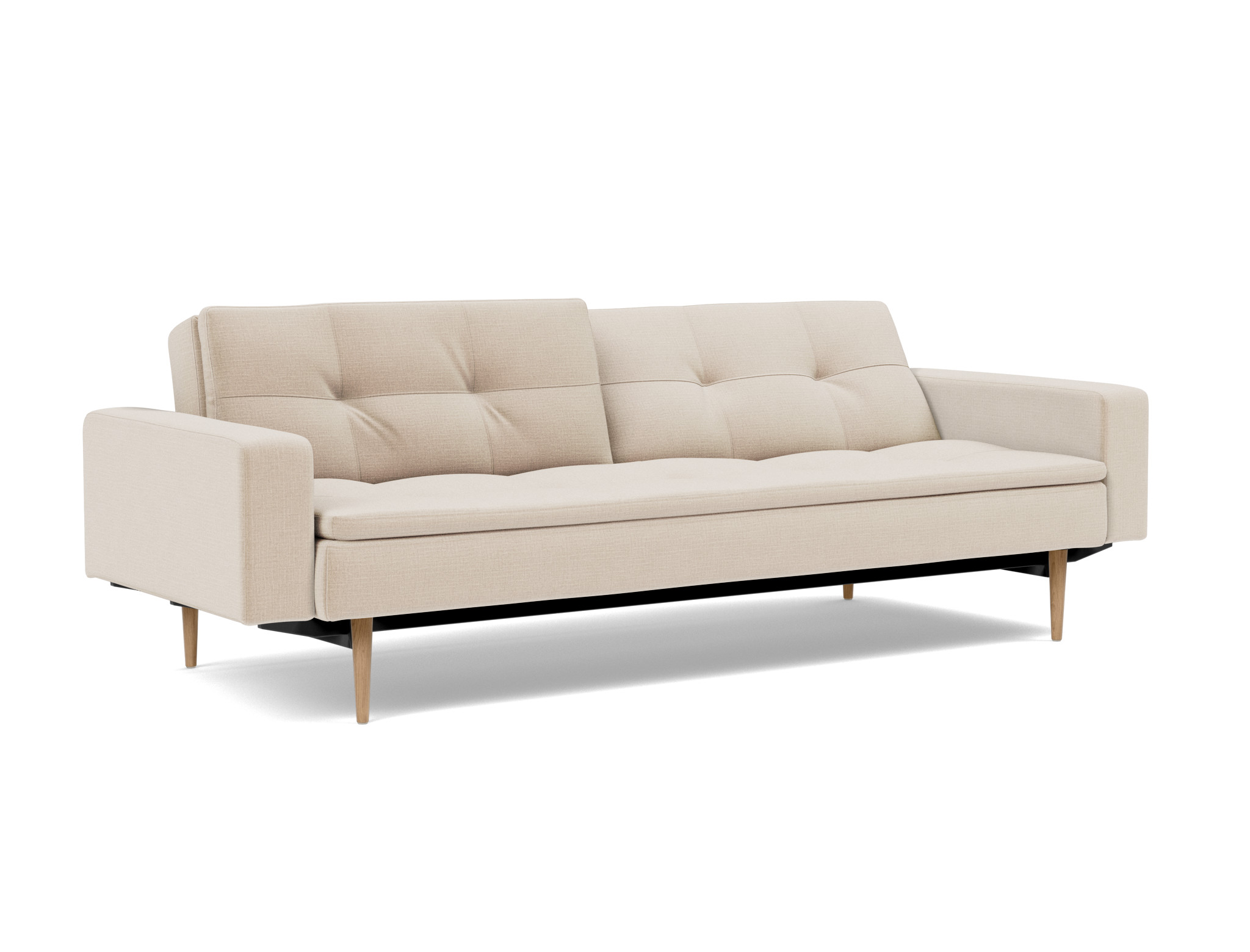 Schlafsofa Dublexo mit Armlehnen Chenille Esina 410-Almond-Beige Beine Styletto Eiche hell