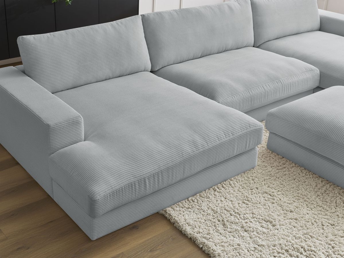 Bobochic Leonard Wohnlandschaft mit Pouf 404 × 159 cm Cordsamt Hellgrau