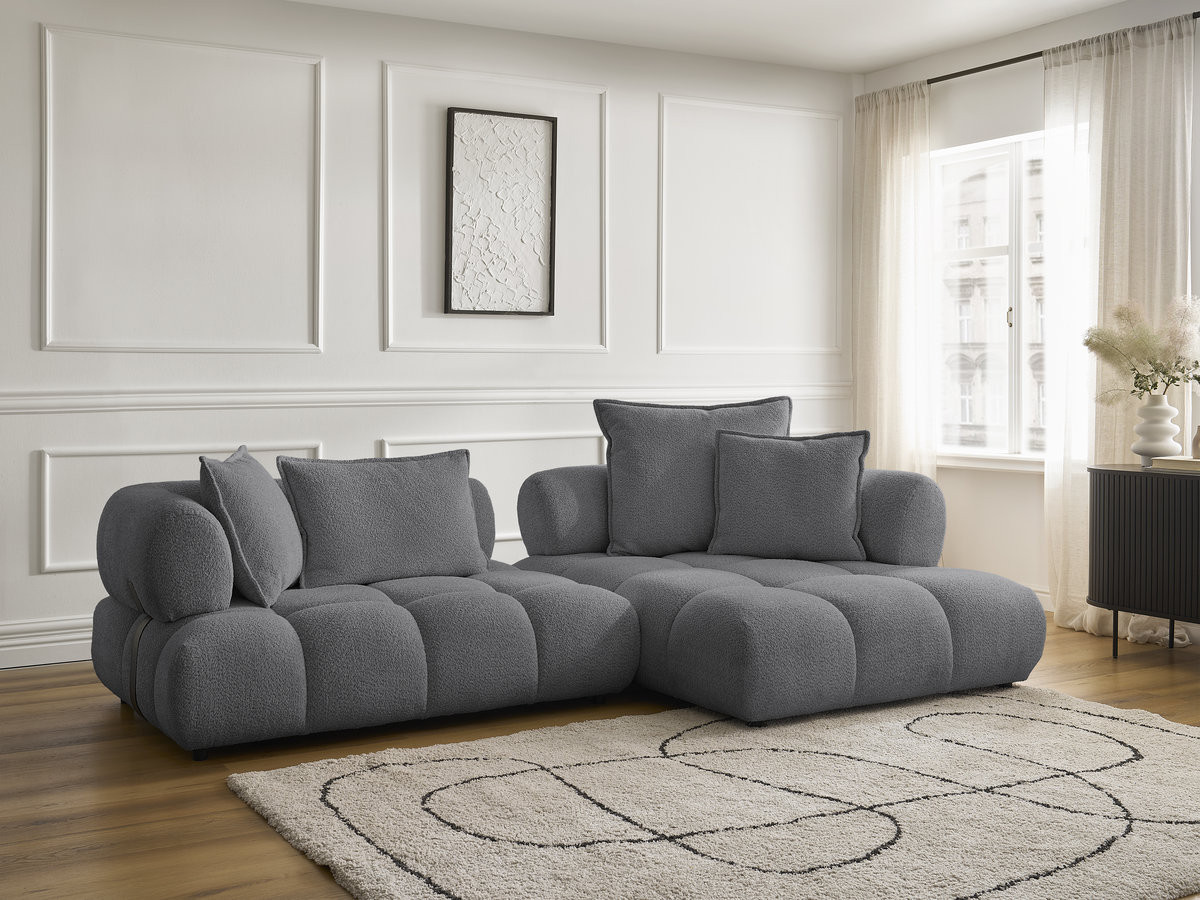 Bobochic Alya Ecksofa Bouclé-Stoff Dunkelgrau Ecke rechts