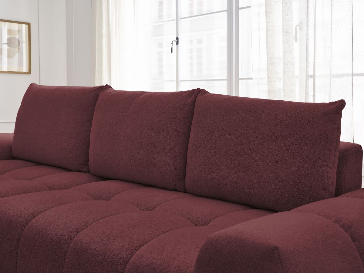 Bobochic Everest Ecksofa mit Schlaffunktion und Bettkasten 318 × 180 cm, 3 Kissen Melange-Stoff Rot Ecke links