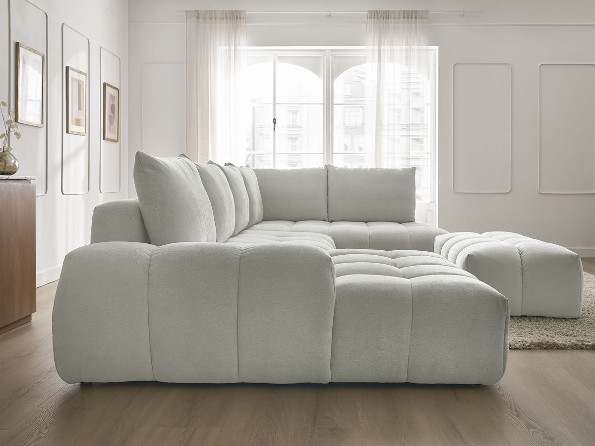 Bobochic Everest Wohnlandschaft mit Pouf, 6 Kissen Strukturstoff Hellgrau Ecke links